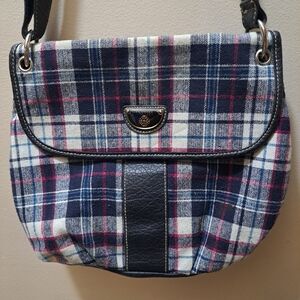 Chic Plaid Crossbody Bag - Navy, White, Pink